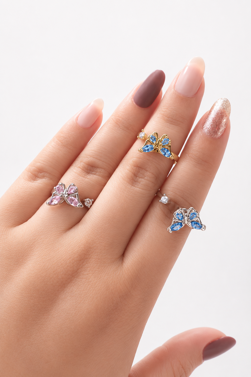 Anillo Mariposa Giratorio Brillante