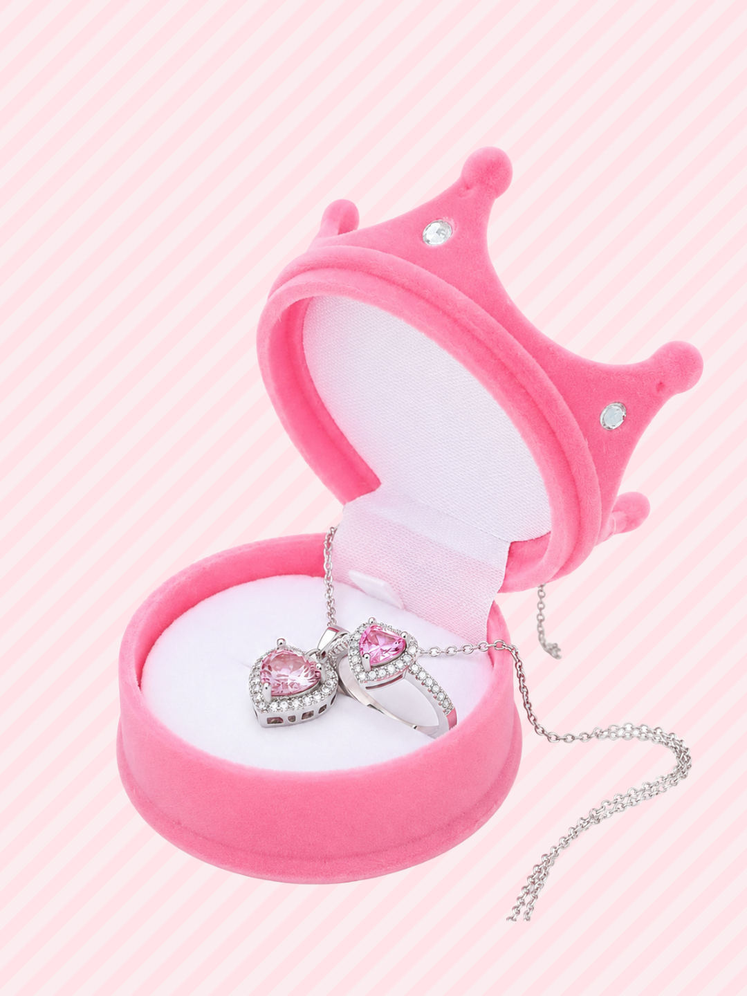 Set Anillo y Collar Corazón Caja Corona